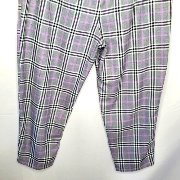 ASOS DESIGN Smart Tapered Pants Size 16 Purple Pow Check Viscose Blend Preppy - Picture 6 of 15